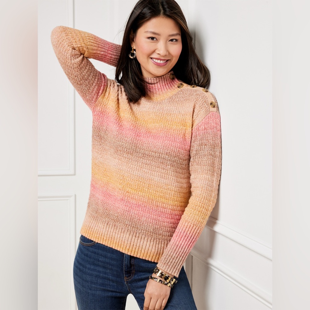 2/$30 - Talbots Space Dye Striped‎ Mockneck Button Shoulder Sweater Size 1X